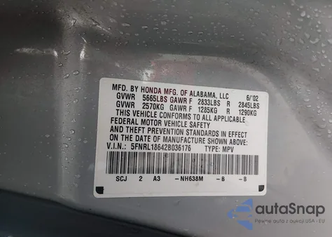 2002 Honda Odyssey Ex из США, поврежденный, VIN 5FNRL18642B036176